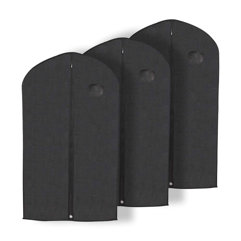 Pack of 3, 41 Inches Black Hanging Breathable Suit Garment Bags for Mens Closet,Jacket,Short Dress,Suit Travel, protector or Storage