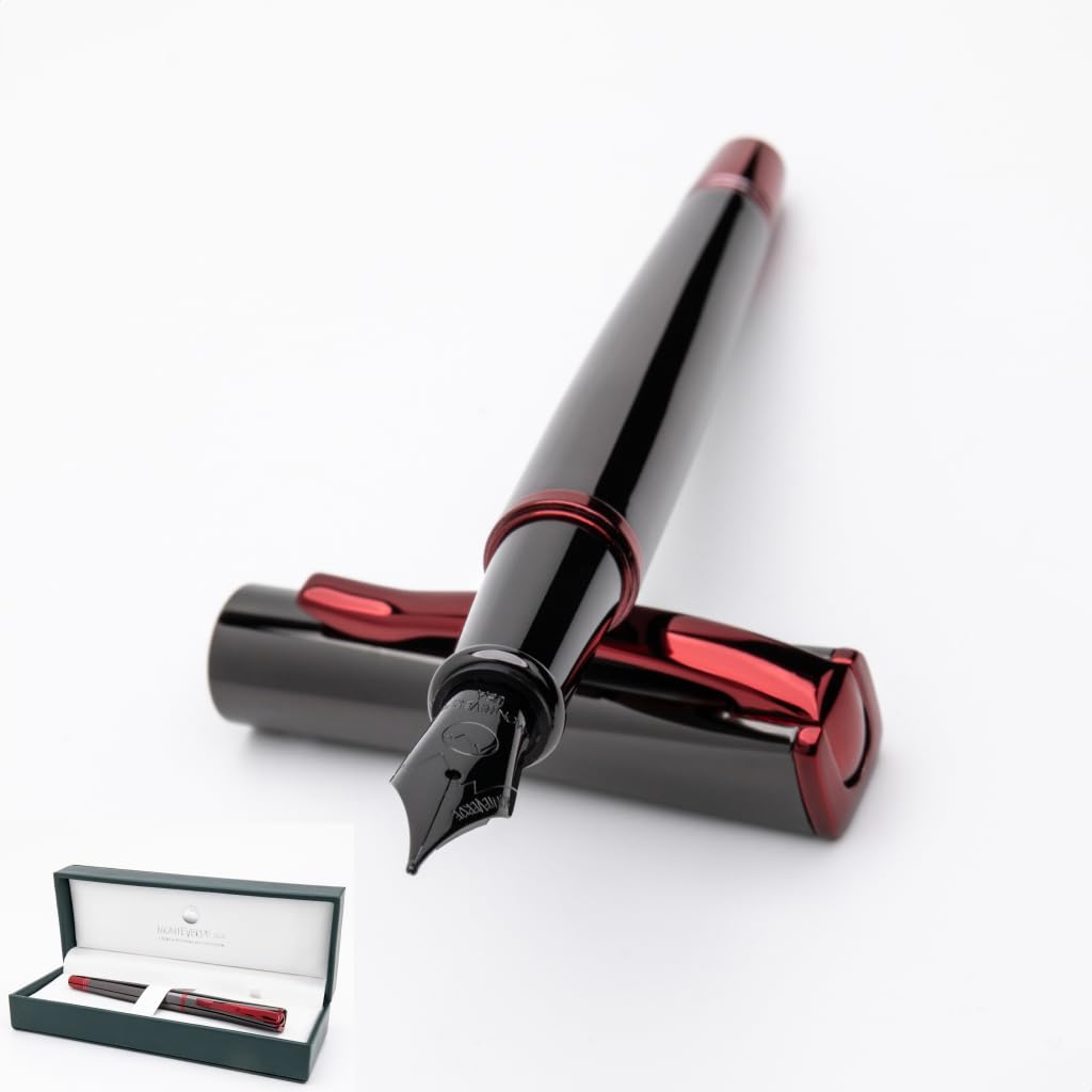 Monteverde USA Impressa Fountain Pen Gun Metal with Red Trim - Fine Point - JoWo German Nib