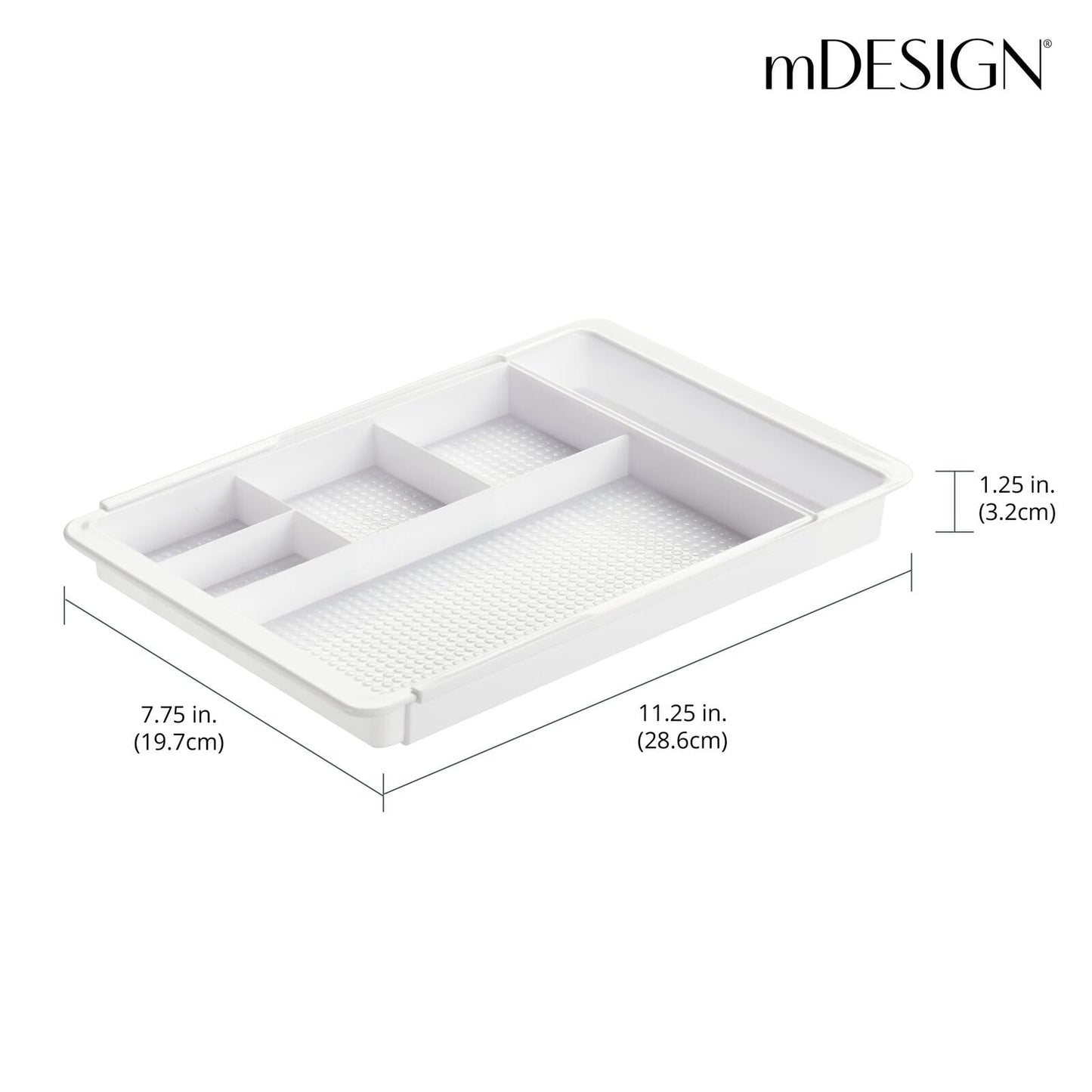 mDesign Expandable Plastic Drawer Organizer and Storage Container for Office Supplies - Gel Pen Pencil, Marker, Stationary, Desk Supply Holder for Drawers and Desktop - Lumiere Collection - White