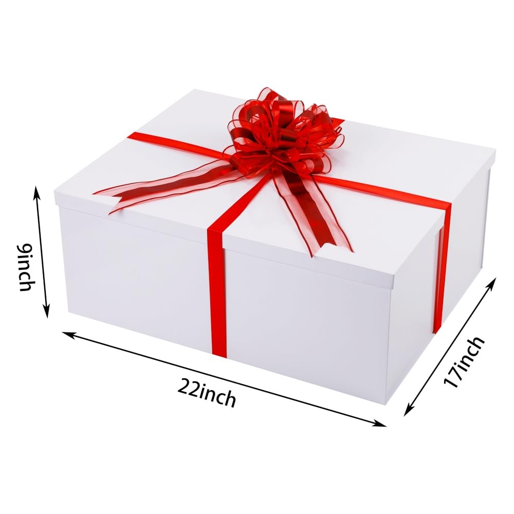 UoeRing White Extra Large Gift Box 2Pcs 22x17x9 inch,luxury Gift Box with Lid for Presents Birthday Christmas Valentine's Day (Contain Pull Bows,Card,Envelope,Filler)
