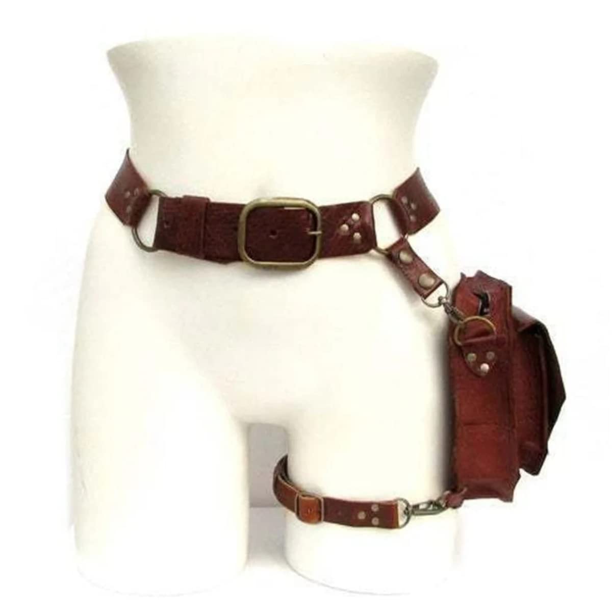Renaissance Medieval Belt Satchel Pouch Bag Fanny Pack Gothic PU Leather Crossbody Messenger Bags Thigh Leg Hip Holster Purse Hiking Sport Chain Bags for Women Men (Brown)