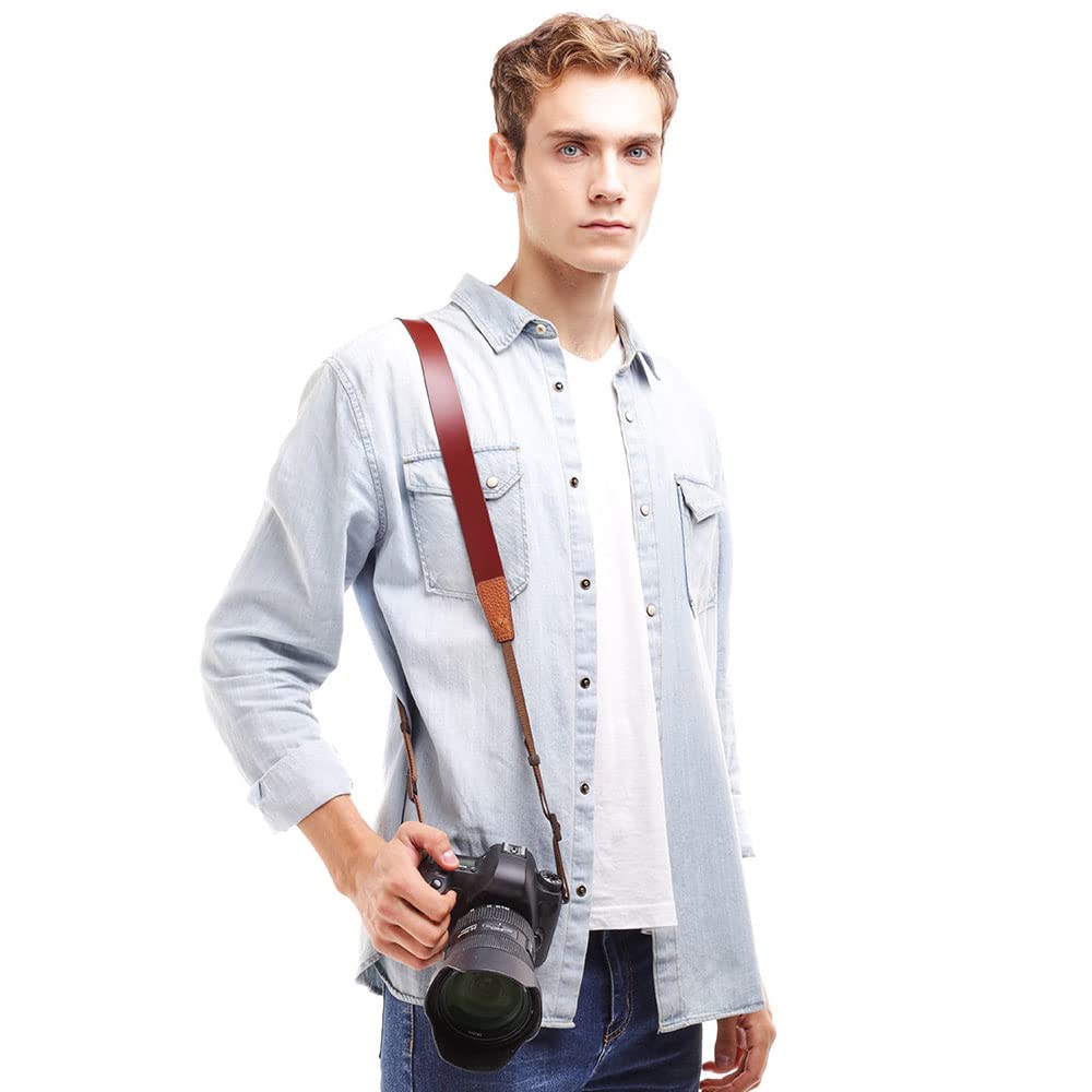 CANPIS Soft Leather Camera Shoulder Neck Strap, Brown Color, Adjustable Length compatible with DSLR Cameras Canon Sony Fujifilm Olympus Leica etc.