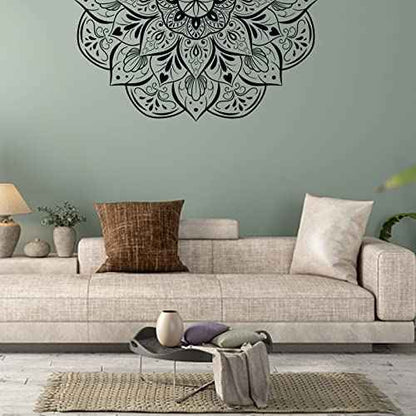 Boho Half Mandala Peel & Stick Wall Decal - Big Indian Flower Wall Sticker, Meditation Wall Art, Removable Headboard Decals for Living Room, Bedroom, Yoga Room