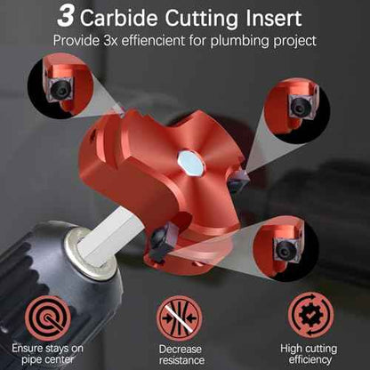 1-1/2 Inch PVC Pipe Reamer,PVC Fitting Saver Socket Saver with 3 Carbide Insert,1.5" Plastic Pipe Fitting Reamer Plumbing Tool for Sch.40 CPVC ABS Socket Hub,Fit Standard 1/2" Drill
