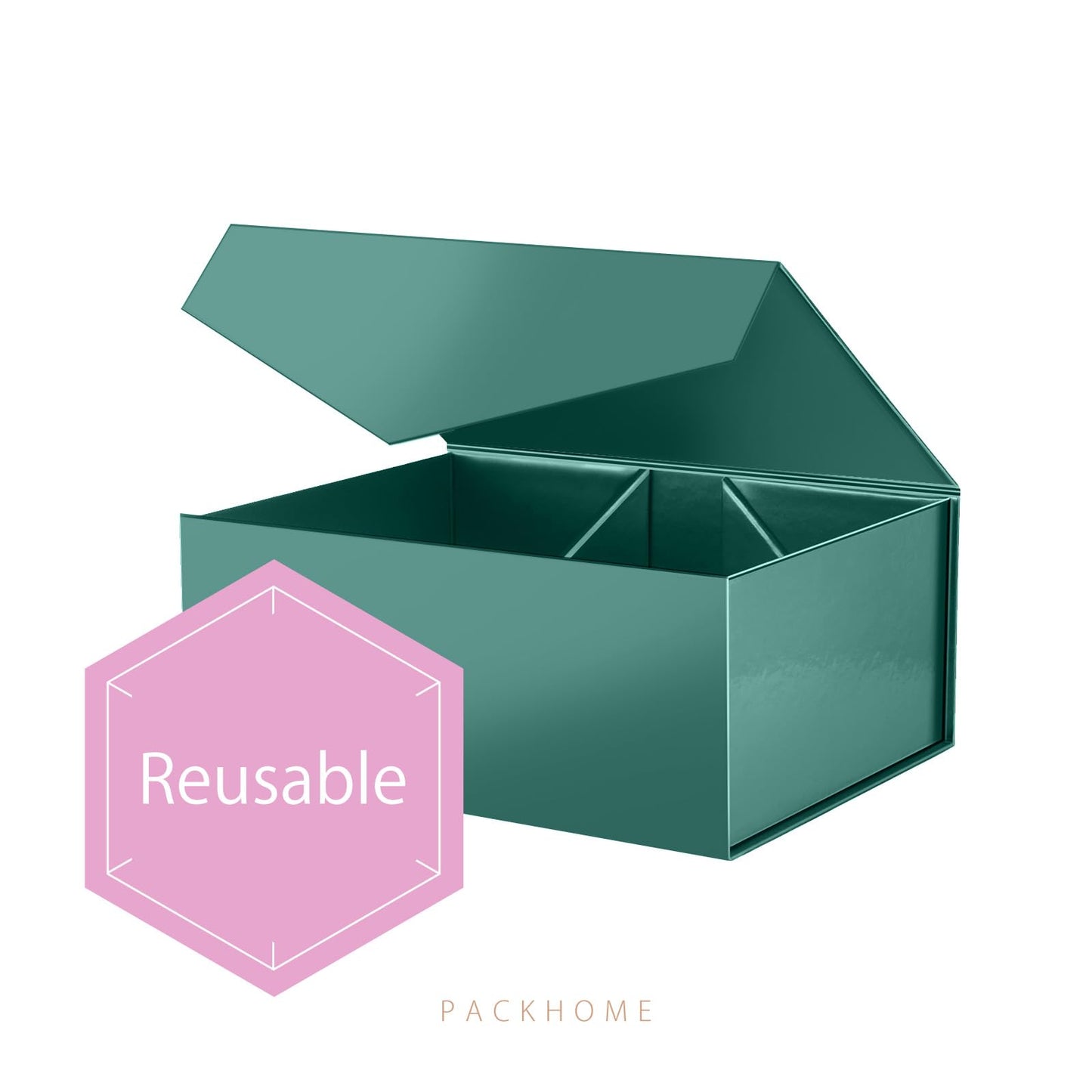PACKHOME 6 Gift Boxes 9x6.5x3.8 Inches, Rectangle Collapsible Boxes with Magnetic Lids for Xmas Gift Packaging (Glossy Dark Green)