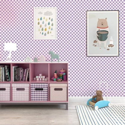 CAX Mosaic Wallpaper Purple and White Peel and Stick Wallpaper 17.3''x120'' Checkered Contact Paper Modern Self-Adhesive Removable Wallpaper Checkerboard Waterproof Wall Paper Bedroom,Living Room