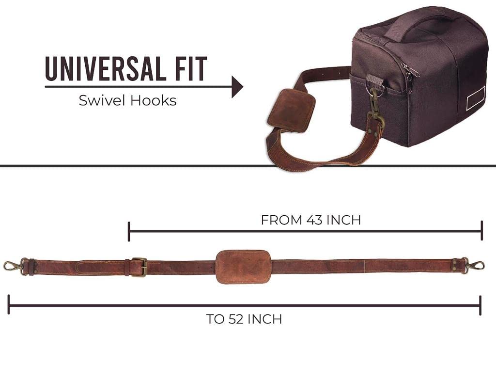 Leather Adjustable Padded Replacement Shoulder Strap with Metal Swivel Hooks Perfect Match for Messenger Bag, Laptop Bag, Camera Bag, Duffel Bag, Handbags, Purse, Satchel & More
