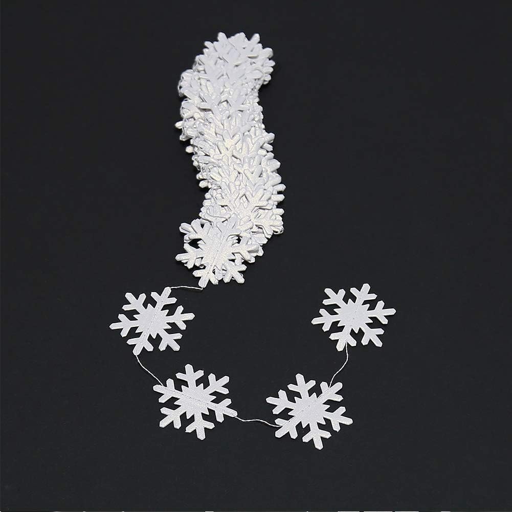 Cheerland Snowflake Garland Winter Wonderland Party Decorations White Snow Flake Hanging Paper Snowflakes Decor Snow Streamer for Birthday Holiday Baby Shower Office Classroom Winter Party Supplies