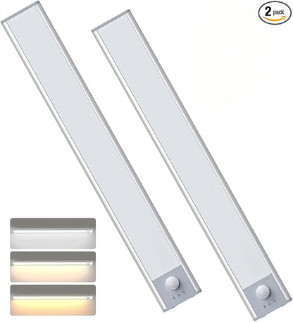 2 Pack 11.8" Motion Sensor Cabinet Light, Under Cabinet Lighting with 4 Modes (Auto Night/Day/Always On/Off), 3 CCT & Stepless Dimming, USB Type-C Charging, for Kitchen, Stairs