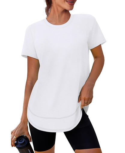 Short Sleeve Shirts for Women Workout Yoga Tops Sun Protection Clothing Summer Outfits Rash Guard Side Slit Blue XL