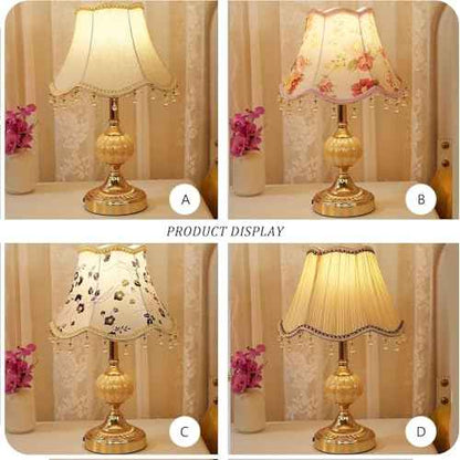 Classical Tiffany European Style Table Lamp Fabric Drum Shade and Gold Base American Decor Classic Bedside Desk Nightstand Table Lamp for Bedroom Living Room