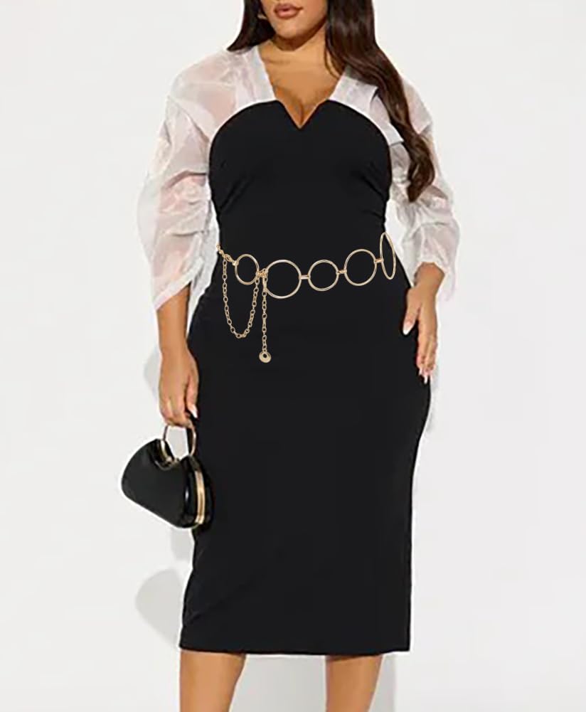 Putcuku Fashion Waist Chain for Women Boho Metal Chain Belts for Jeans Dress (O-ring Gold-XL)