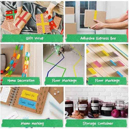 Colorful masking tape for arts and crafts, handmade labels, painters tape, painters tape, kids art supplies. Each roll is 1 In x 14.2 Yards (2.5cm x 13m), 7 rolls of different color tapes in a box.