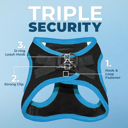 Best Pet Supplies - All Weather Mesh, Reflective, No Pull Harness for Small, Medium Dogs, Cats - Secure with Hook & Loop Fastener, Buckle, Double D-Rings - Black/Blue Trim, M