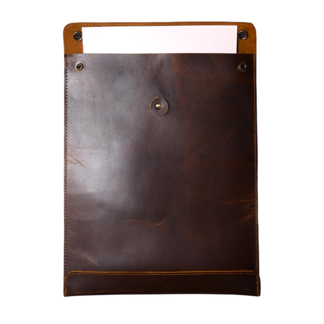 Leather Mailing Envelope Document Holder, Leather Portfolio Binder,A4 Letter Size Filing Folder,Gummed Folder Case Vertical Protector, Office Padfolio, Handmade Desk Accessories (Bourbon Brown)
