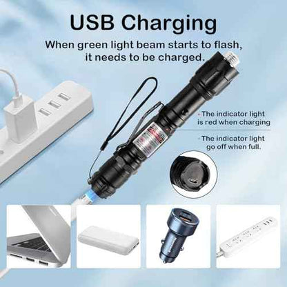 [4 Packs] Green Light Flashlight Rechargeable, Long Range Adjustable Focus Tactical Beam for Outdoor Journeys, Camping, Presentations, TV/LED/LCD Screens, and Stargazing