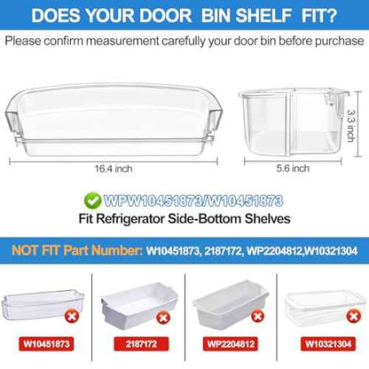 UPGRADED WPW10451873 Refrigerator Door Bin Compatible With Whirlpool Kenmore Refrigerator Door Shelf Replacement W10451873, AP6021633, WRS571CIDM01, WRS571CIHZ04,WRS571CIHZ01 Narrow Refrigerator shelf