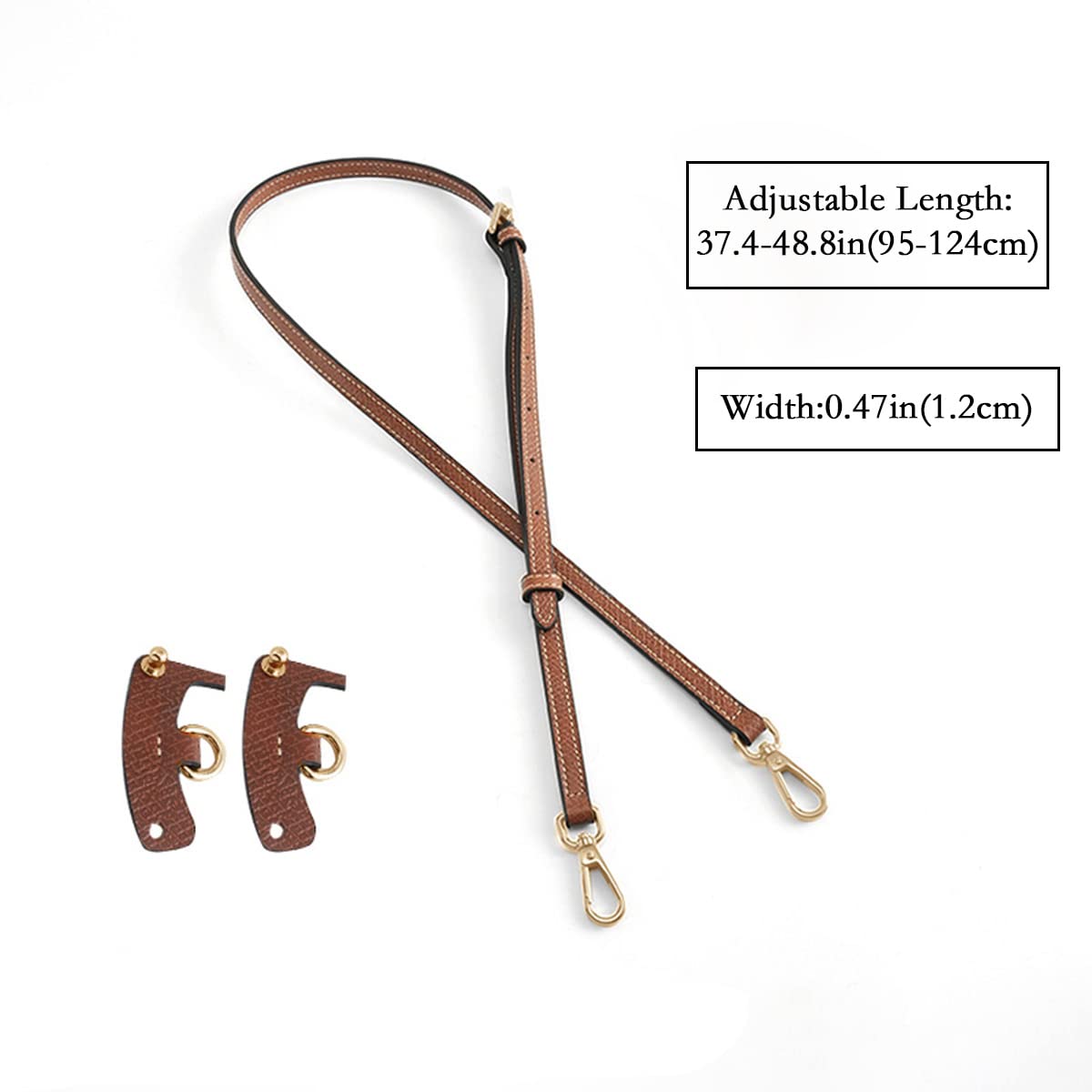 jiesinlov Leather Bag Shoulder Strap Compatible with Mini Pouch,Purse Straps Crossbody Adjustable Replacement Conversion accessories Kit Fit for xs Le Pliage Handbag (BROWN-GOLD)