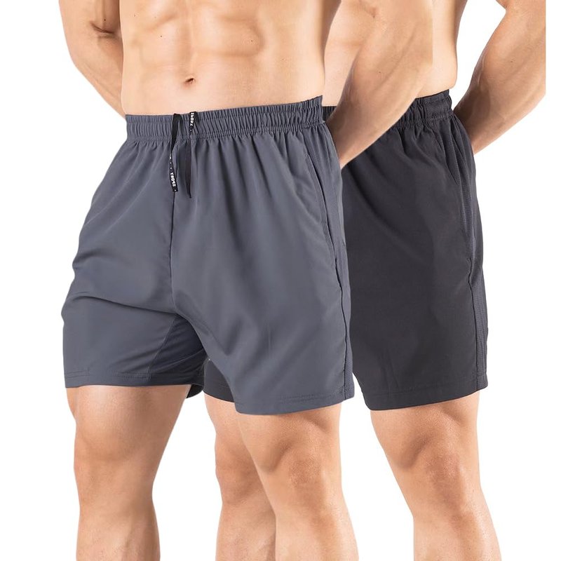 Gaglg Men's 5" Running Shorts 2 Pack Quick Dry Athletic Workout Gym Shorts with Zipper Pockets Black/Dark Grey,Small