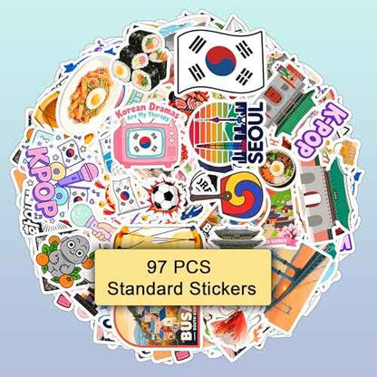 100 PCS South Korea Stickers ? Korean Travel Icons, Food & Culture Vinyl Waterproof Decals for Laptop, Scrapbook, Water Bottle, Car, Guitar ? Fun Gift for Teens & Adults