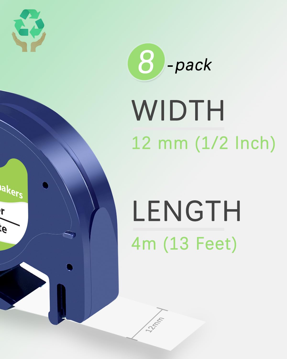 UNOKA 91330 Label Maker Tape Compatible with DYMO LetraTag White Paper Refill 10697 S0721510, 12mm x 4m 1/2'' x 13' Black on White, for Dynamo Letra Tag 200B XR LT-100H LT-100T QX50 XM, 8-Pack