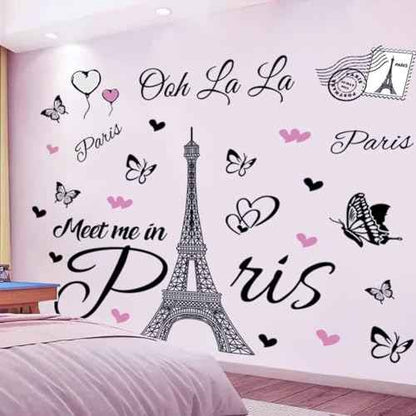 Paris Tower Wall Decal Paris Eiffel Tower Wall Sticker Vinyl Eiffel Tower Peel and Stick Wall Decals Removable Self-Adhesive Stickers Paris Tower Wall Decor for Bedroom Kitchen Office Background Livin