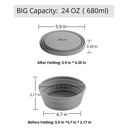 Ecoart Silicone Expandable Collapsible Bowl for Travel Camping Hiking, Blue (1 Pack)