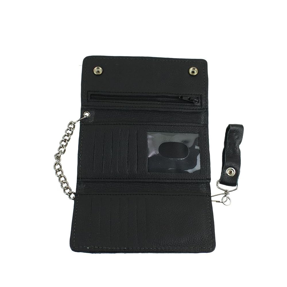 GARGOYLE BELLS Mens Wallet with Anti-Theft Chain Leather Black Biker Motorcycle Wallet Card Holder Trucker Wallet Coin Pocket