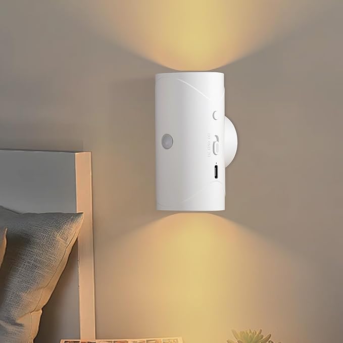 LED Wireless Wall Sconce, Motion Sensor Light Indoor, 1500mAh Rechargeable Battery Operated Wall Sconces for Bedroom Bedside Hallway Courtyard Doorway (White-Warm White)