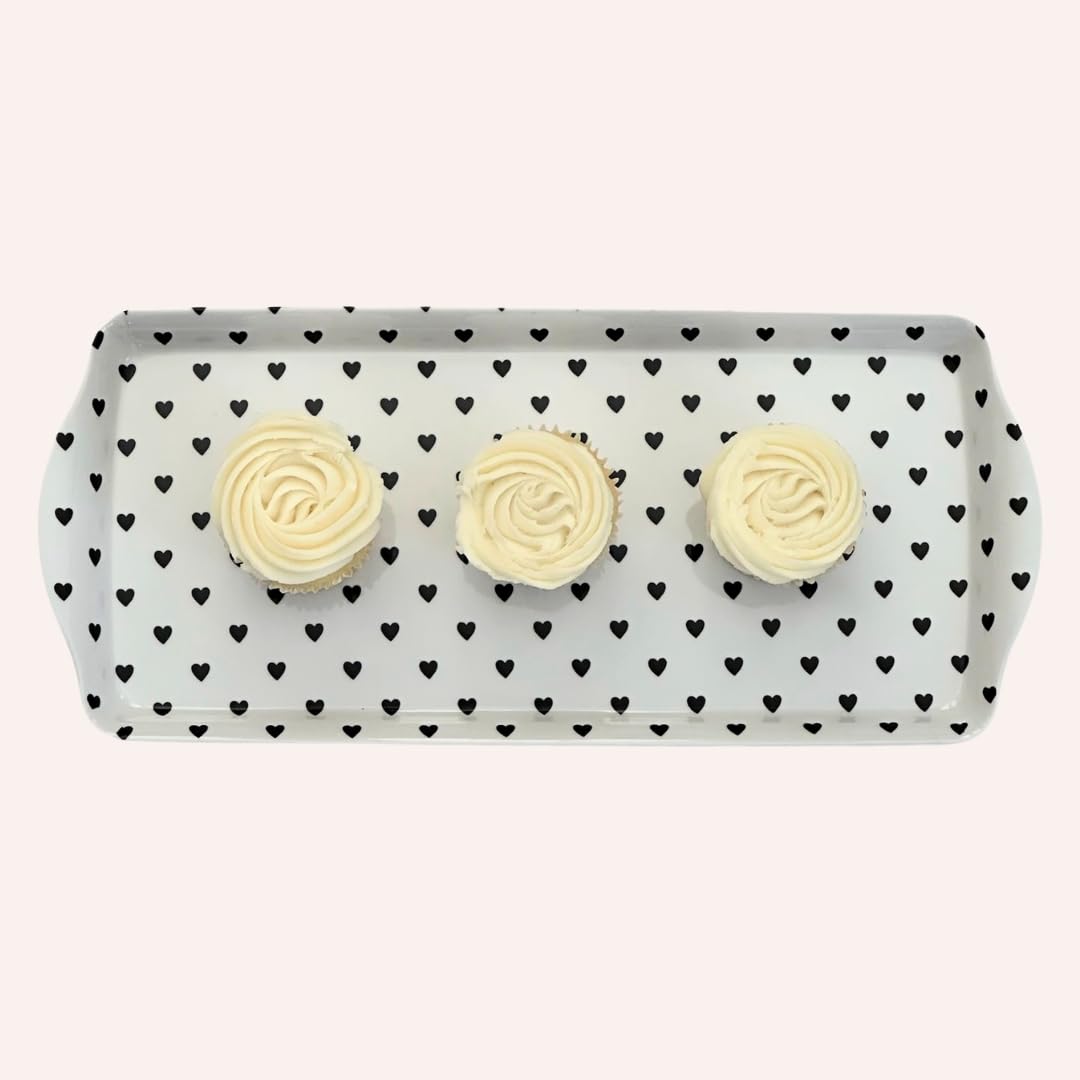 Sprinkles & Confetti Black Heart Melamine Serving Tray with Handles, Lightweight Shatter-Resistant, BPA-Free, Dishwasher Safe - Serving Tray for Charcuterie, Desserts & Parties