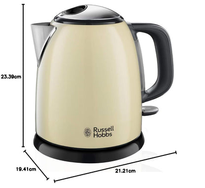 Russell Hobbs Colours+ 24994-70 Kettle [1.0 L] Stainless Steel Cream (2400 W, Quick Boil Function, Removable Limescale Filter, External Water Level Indicator, Small Travel Kettle)