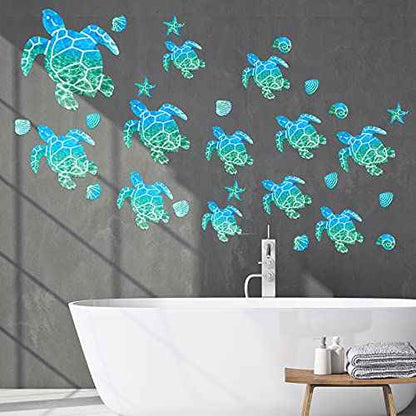 Outus 46 Pieces Sea Turtle Wall Decals Ocean Turtle Vinyl Stickers Underwater Bathroom Decals Starfish Shell Wall Sticker Waterproof Ocean Sticker Decoration for Home Office Nursery Bathroom Toilet