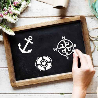 12pcs Sea Ocean Sailing Boat Seagull StencilNautical Sailboat Painting Stencils with Paint Brush Summer Sea Wave Fish Cloud Template for DIY Craft Furniture Wood Canvas