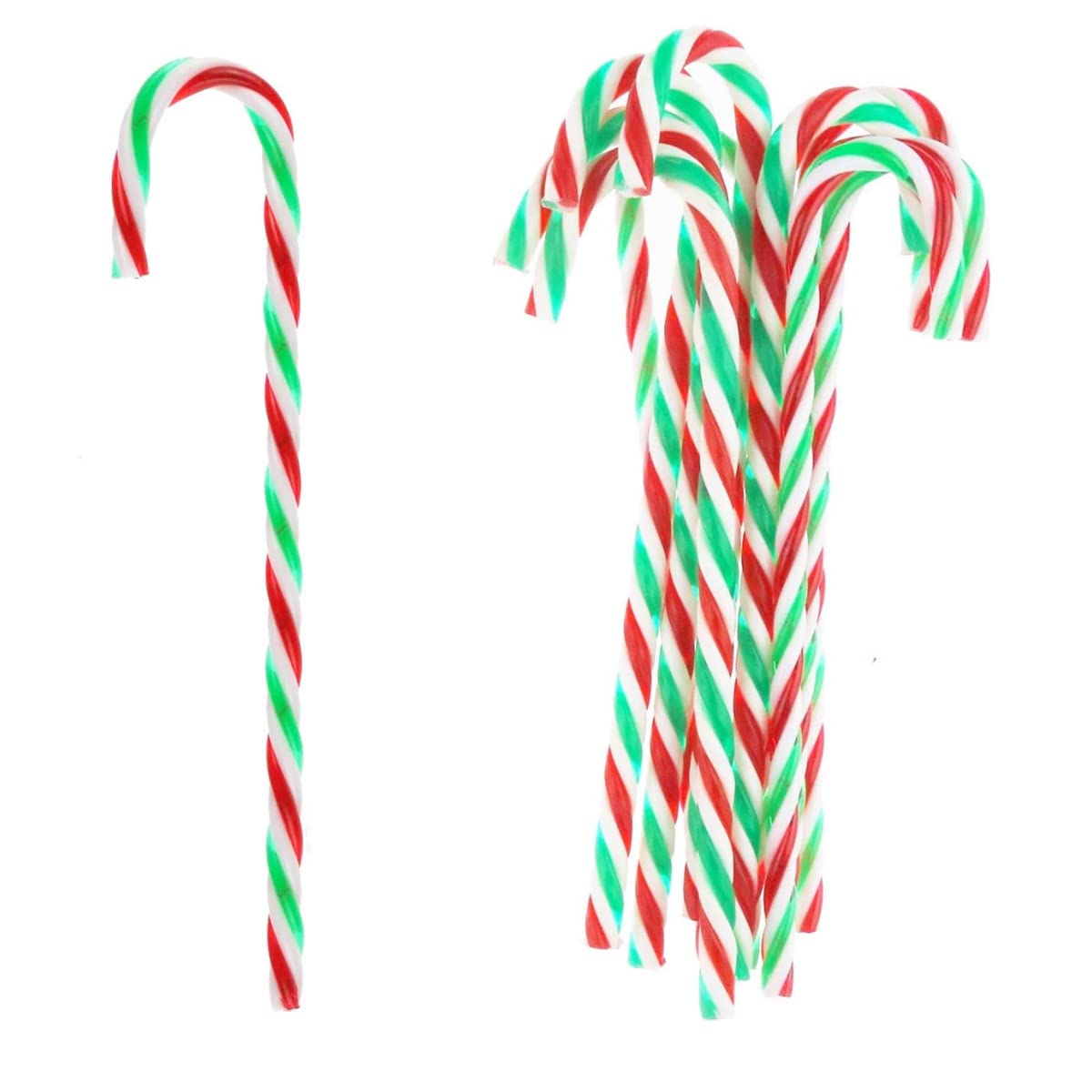 50 Pcs Christmas Candy Canes 5.9 inch Plastic Christmas Tree Hanging Ornaments Twisted Green Crutch Candy Canes for Xmas Home Indoor Outdoor Party Decoration (Green red White)