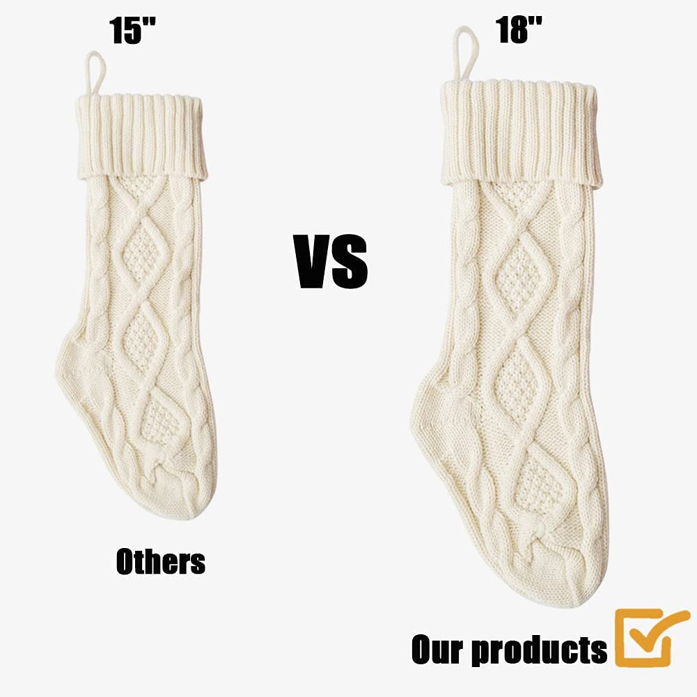 Fesciory Christmas Stockings, 6 Pack 18" Large Knit Stocking & Decor for Family Holiday Xmas Party Gift, Ivory White