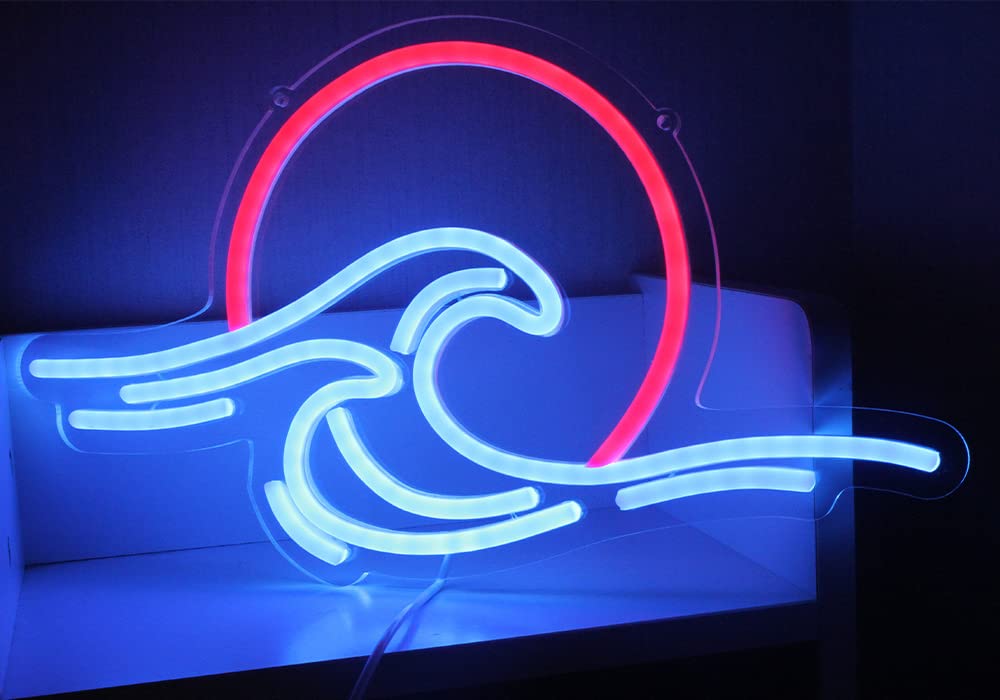 DAKABUKA Sunset Sunrise LED Neon Sign Wave Neon Sign For Wall Decor Surf Ocean Neon Signs Bedroom Decor For Living Room Office Bar Christmas Birthday Party With Dimmable Switch(15x8.7)