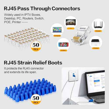RJ45 Crimp Tool Kit Pass Through Crimper RJ45 Crimping Tool Stripper Cutter Crimper All-in-One for 8P RJ45 Cat5 Cat5e Cat6 6P RJ11/12 Telephone Connectors Network Enthernet Crimper kit (2)