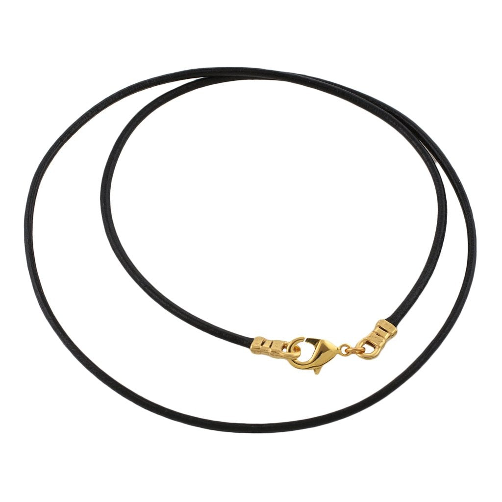 DragonWeave Gold Plated 1.8mm Fine Black Leather Cord Necklace - 20 inches