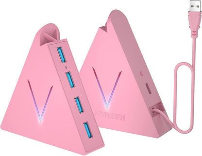 4-Port USB 3.0 Hub, FlyingVHUB Vertical Data USB Hub with 2 ft Extended Cable, for Mac, PC, Xbox One, PS4, PS5, iMac, Surface Pro, XPS, Laptop, Desktop, Flash Drive, Mobile HDD(Pink)