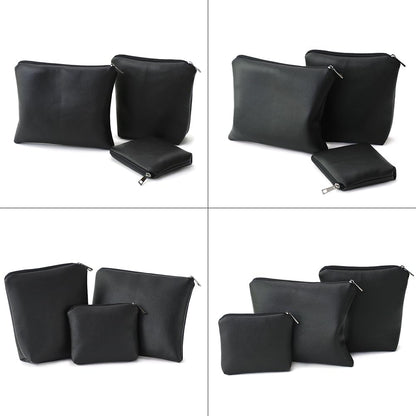 BBORGDC Small Cosmetic Bag Set of 3 for Purse, Black PVC Leather Cosmetic Pouches, 3 Sizes Zipper Organizer for Travel & Toiletries, Daily Bag Organizer, Gift for Women