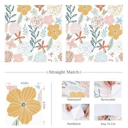 WENMER Floral Peel and Stick Wallpaper 17.71¡±¡¿118¡±Boho Floral Wallpaper Pink Floral Contact Paper Self Adhesive Removable Wallpaper for Bathroom Cabinet Decorative