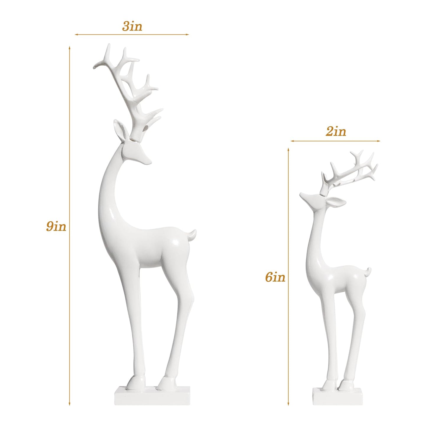 Pawliss Resin Christmas Reindeer Figurines: 2pcs White Christmas Deer Statues, Elegant Accent Winter Deer Table Ornaments, Classic Gifts Xmas Decorations for The Home