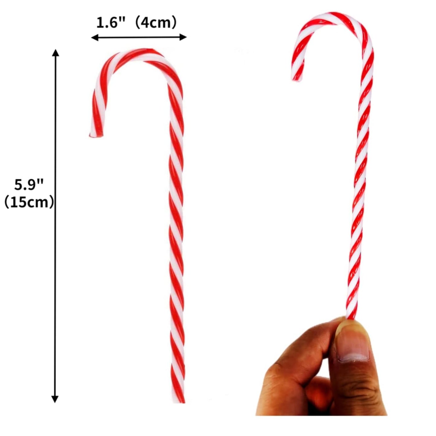 100 Pcs Christmas Candy Canes 5.9 inch Plastic Christmas Tree Hanging Ornaments Twisted Red White Crutch Candy Canes for Xmas Home Indoor Outdoor Party Decoration (C)