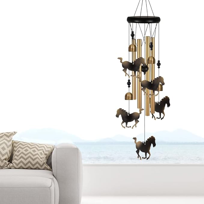 Bronze Horses Wind Chimes Decor, Portable Mobile Wind Catcher, Sympathy Wind Bells, Memorial Gifts for Mom, Housewarming, Blessing Windchime(Outside/Indoor/Home/Room/Porch/Tree/Yard/Garden Decorate)