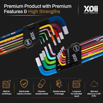 Upgraded allen wrenches Sets 22PCS (Metric & SAE) ? Extra Long Arm allen key set with Ball End ? Durable Hex tool Set with Color-Coded Sleeves ? Ergonomic hex keys