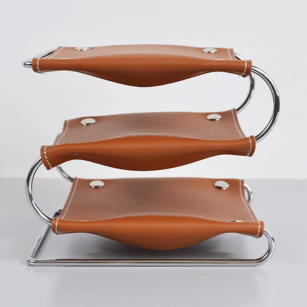 Effortlessly Organize Your Space with Our Triple-Decker Leather Tray in Luxurious Faux Leather (Brown)