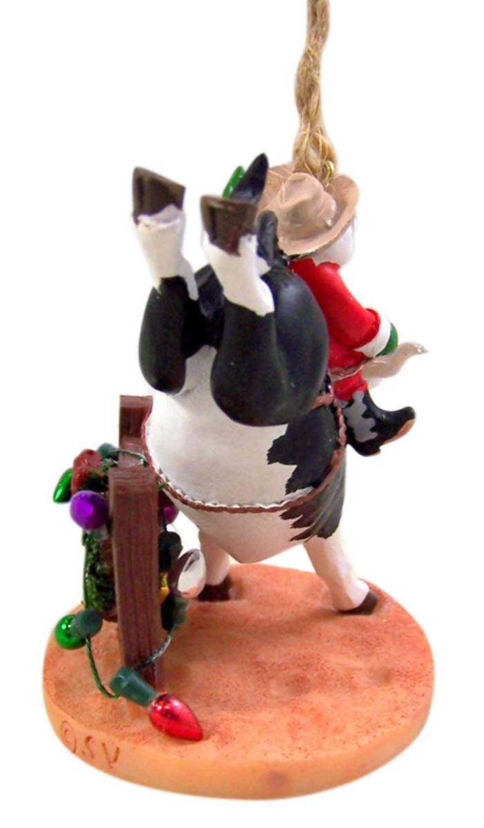 Cast Resin Bull Riding Santa Claus Hanging Christmas Tree Ornament, 3 1/4 Inch