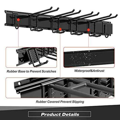 Garage Tool Storage Rack, Heavy Duty Garage Storage Organizer Rack System Wall Mounted Tool with 6 double hooks, 2 rails, Garden Yard Tools Hanger Rack for Ski Gears, Broom, Rake,Shovel