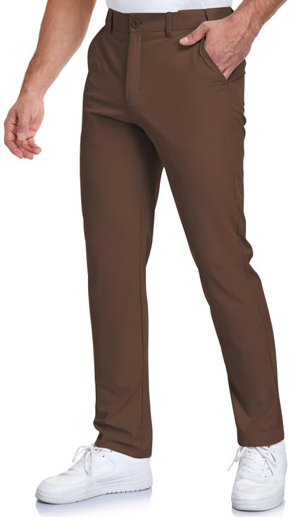 SPOSULEI Men's Golf Pants Lightweight Quick Dry Dress Business Pants with 4 Pockets Stretch Chino Slacks Pants Brown 30Wx30L