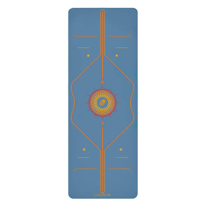 Liforme Printed Yoga Mat Collection - Free Yoga Bag Included - Patented Alignment System, Warrior-like Grip, Non-Slip, Eco-friendly, Sweat-resistant, Long, Wide and Thick for Comfort (Radiant Sun-Blue)